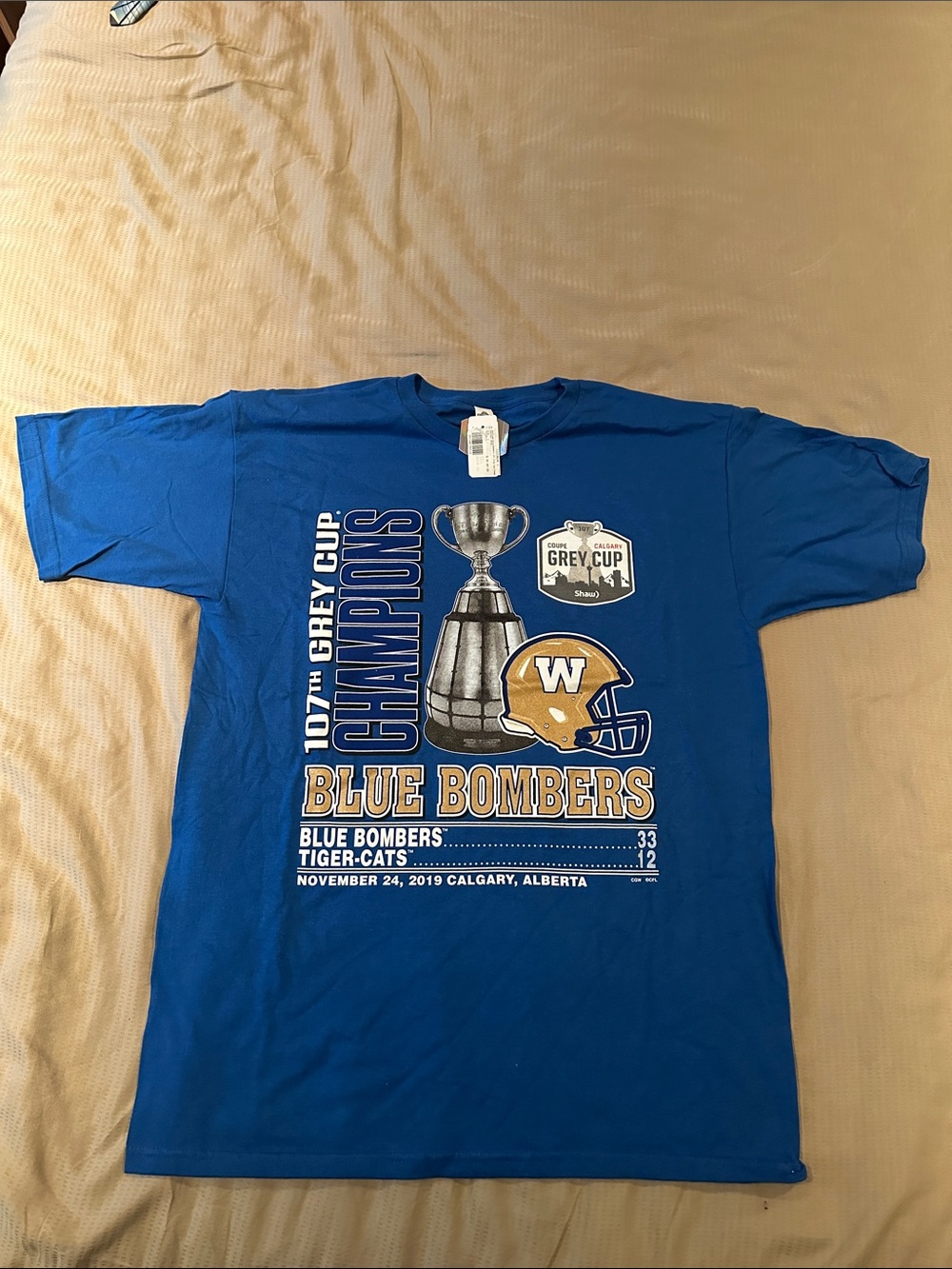 Winnipeg Blue Bombers 107th Grey Cup Champions CFL T-Shirt. Size Large
